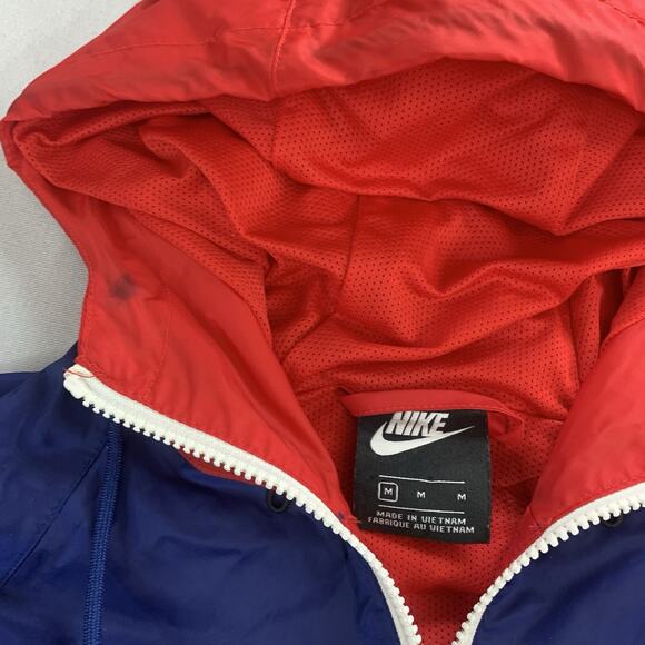 Nike Sportswear Hooded Windrunner Track Jacket Streetwear Red Blue Mens Medium - Picture 6 of 10
